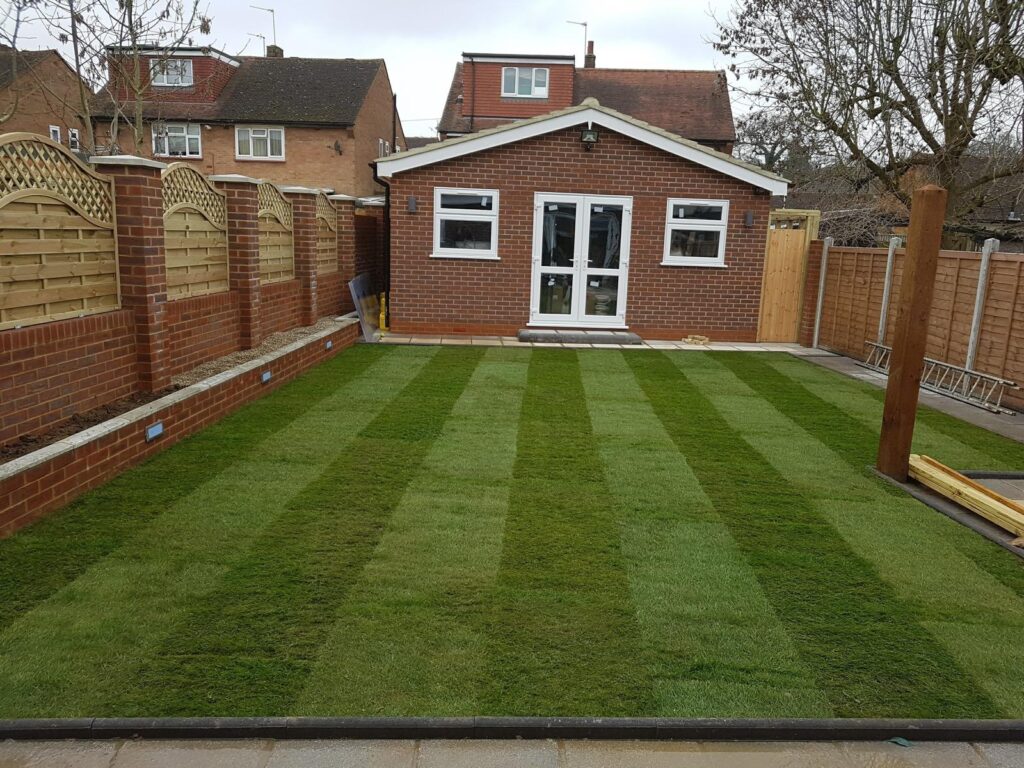 Single Story building and newly laid turf in North West London